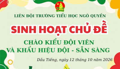 LIÊN ĐỘI TRƯỜNG TIỂU HỌC NGÔ QUYỀN TỔ CHỨC SINH HOẠT DƯỚI CỜ ĐẦU TUẦN: TUYÊN TRUYỀN KỶ NIỆM NGÀY 15/10 VÀ SINH HOẠT CHỦ ĐỀ “CHÀO KIỂU ĐỘI VIÊN VÀ KHẨU HIỆU ĐỘI – SẴN SÀNG”